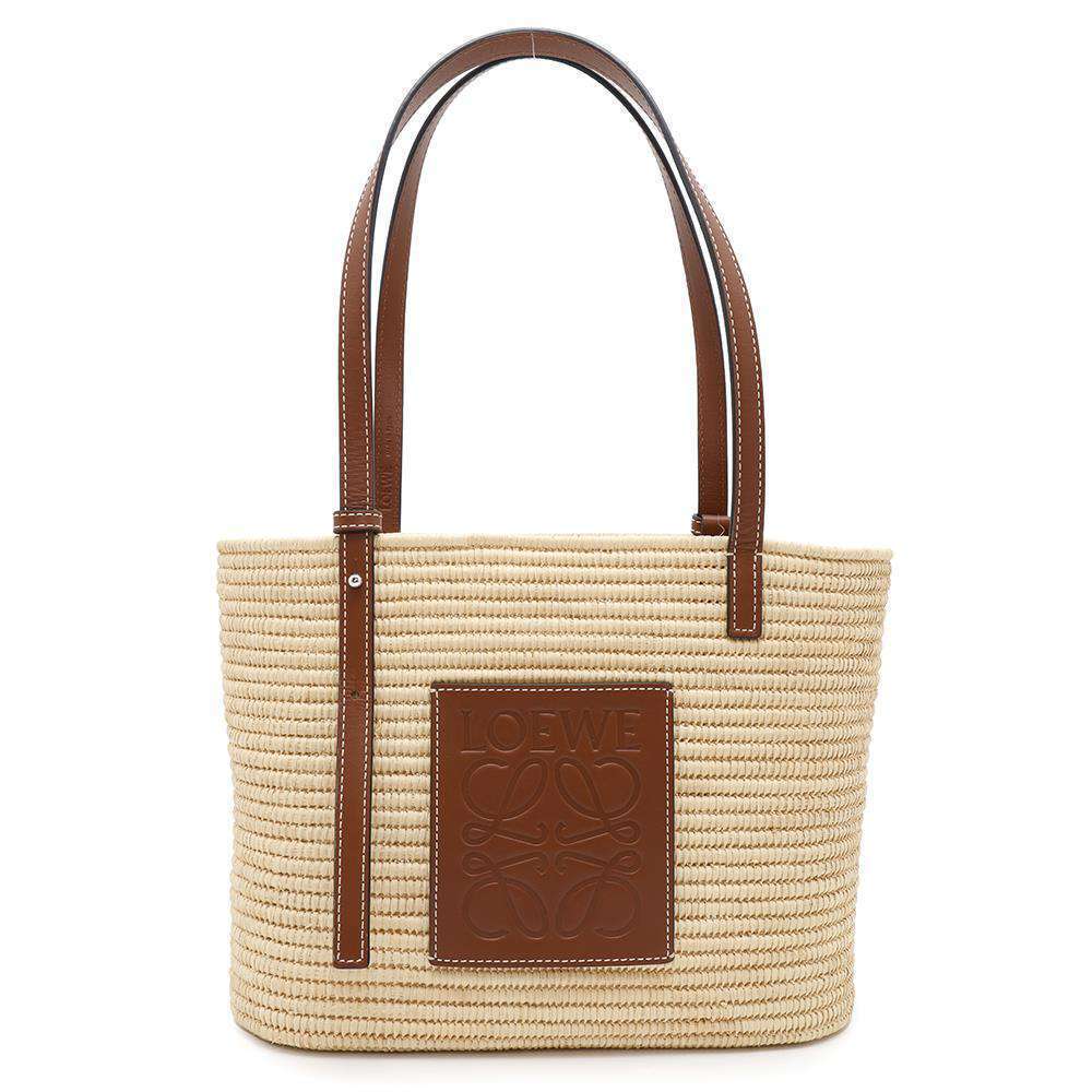 Loewe Tote Bag Square Basket Raffia Calf Leather